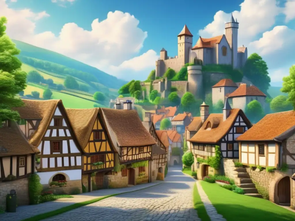 Pintoresco pueblo medieval rodeado de colinas verdes: Destinos históricos Europa Edad Media