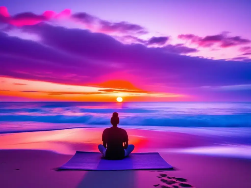 Atardecer sereno en playa: gratitud y relajación Hermoso atardecer en la playa: beneficios de la mentalidad positiva en los viajes