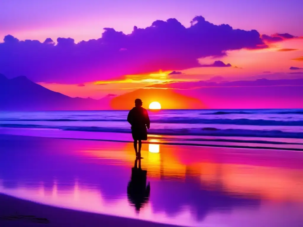Transformación y serenidad en un atardecer playero Transformando viajes con actitud positiva en una playa al atardecer