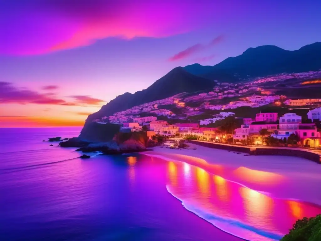 Hermoso atardecer en encantador pueblo costero Atardecer vibrante en encantador pueblo costero