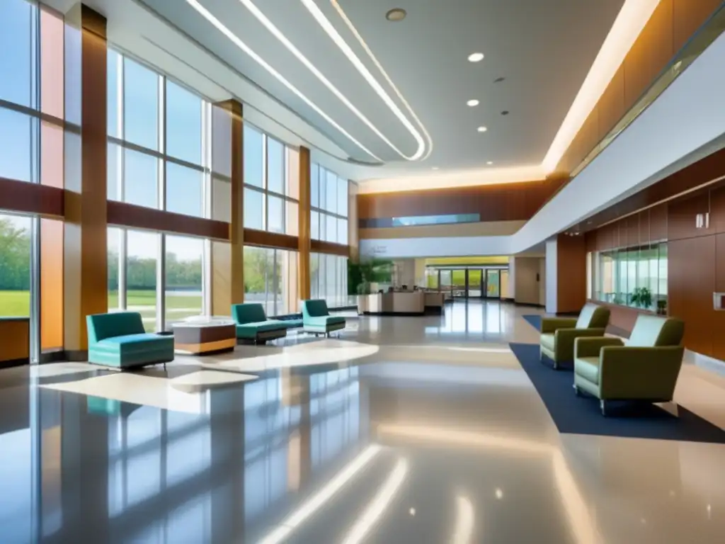 Hospital moderno y acogedor con luz natural Lobby de hospital moderno con luz natural, personal amable y pacientes mayores: testimonios turismo médico