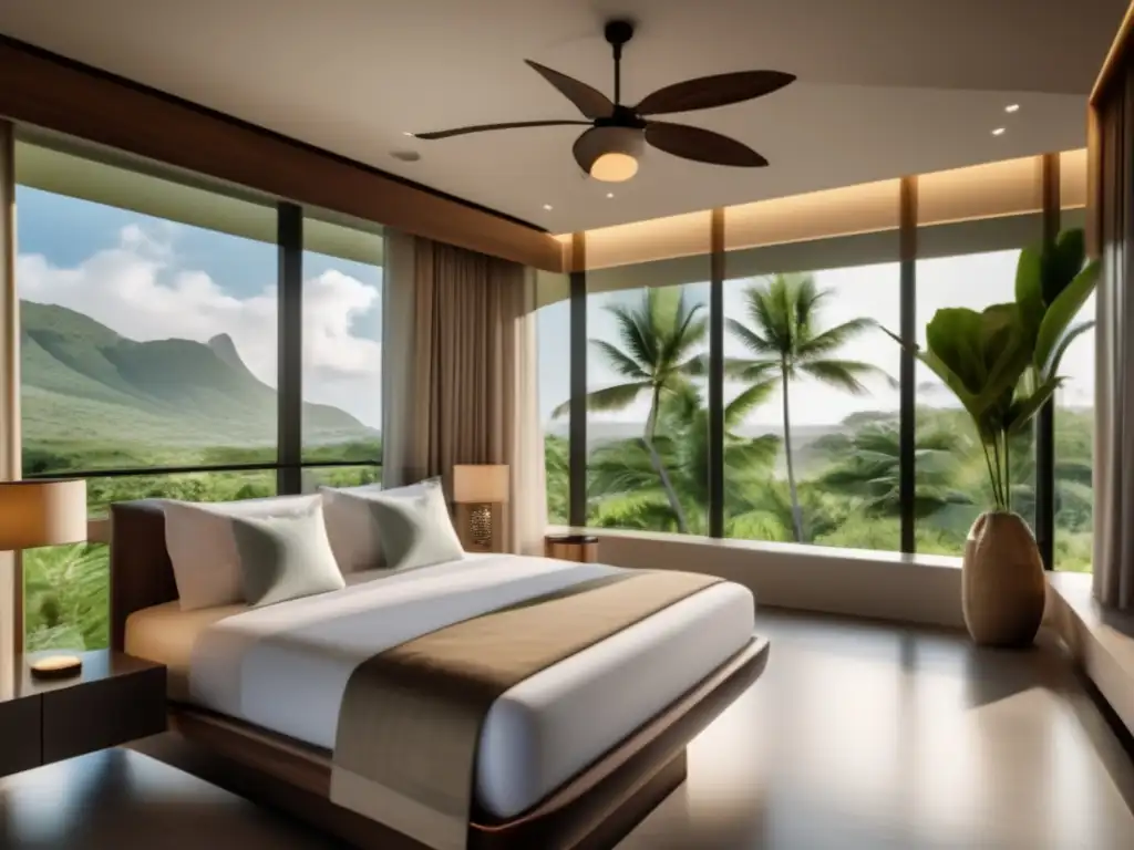 Habitación de recuperación moderna y serena en un destino tropical Preparación recuperación turismo médico extranjero en lujosa sala de recuperación con vista tropical