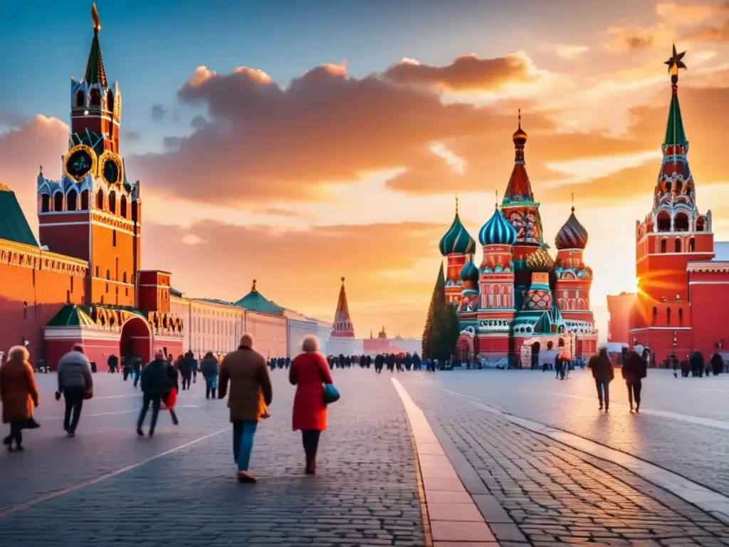 Hermoso atardecer en la Plaza Roja de Moscú Red Square en Moscú al atardecer: tradición, amabilidad y ventajas de viajar a Moscú para adultos mayores