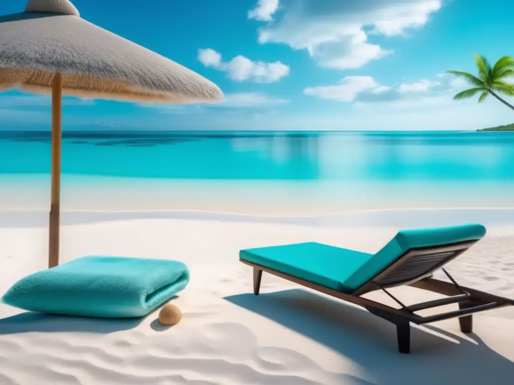 Consejos para fortalecer el sistema inmunológico en viajes: Escena relajante de playa con silla, toalla, sombrero y libro