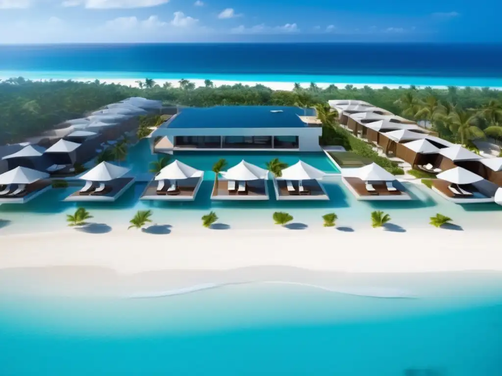 Lujoso resort de playa con instalaciones modernas Un lujoso resort de playa con vistas al mar turquesa y facilidades de primer nivel