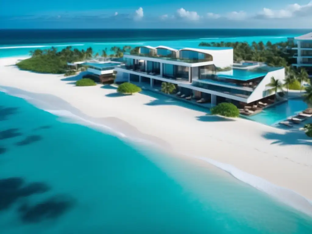 Exclusivo balneario de lujo en la playa Mejores balnearios exclusivos para viajeros mayores: lujoso resort frente a playa con playa de arena blanca, aguas turquesas y piscina infinita
