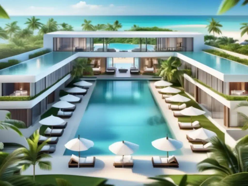 Medical spa resort: lujo y bienestar Destinos de turismo médico para seniors: Imagen de un lujoso resort de spa médico, rodeado de vegetación exuberante y con vista a una playa prístina