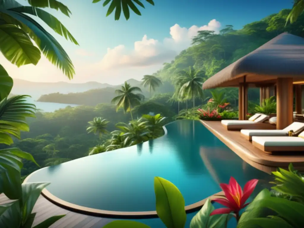 Resort ecológico en la selva tropical Ecoturismo para viajeros maduros en resort ecológico en la selva tropical: piscina infinita, naturaleza exuberante y experiencias enriquecedoras