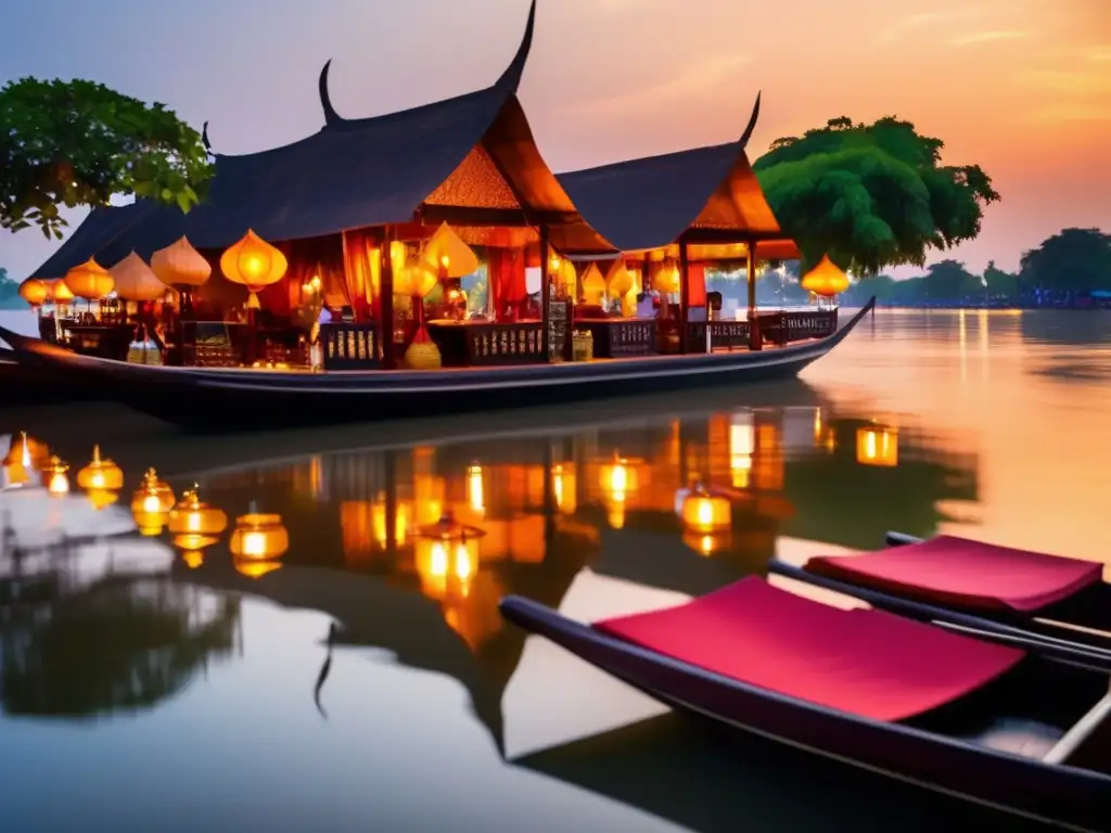 Restaurante flotante en Ayutthaya, Tailandia Restaurante flotante en Ayutthaya, Tailandia