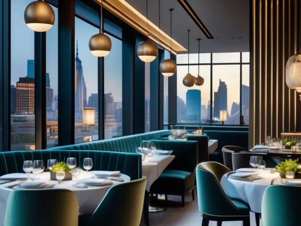 Escena vibrante de un restaurante moderno en una bulliciosa ciudad - Consejos para controlar tentaciones culinarias viaje
