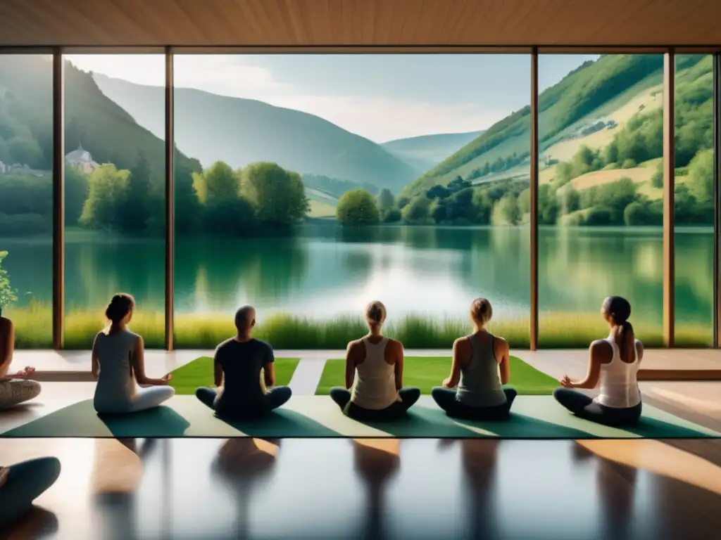 Retiro de meditación en Europa Retiros de meditación Europa: Serenidad y armonía en un centro moderno rodeado de montañas verdes y un lago tranquilo