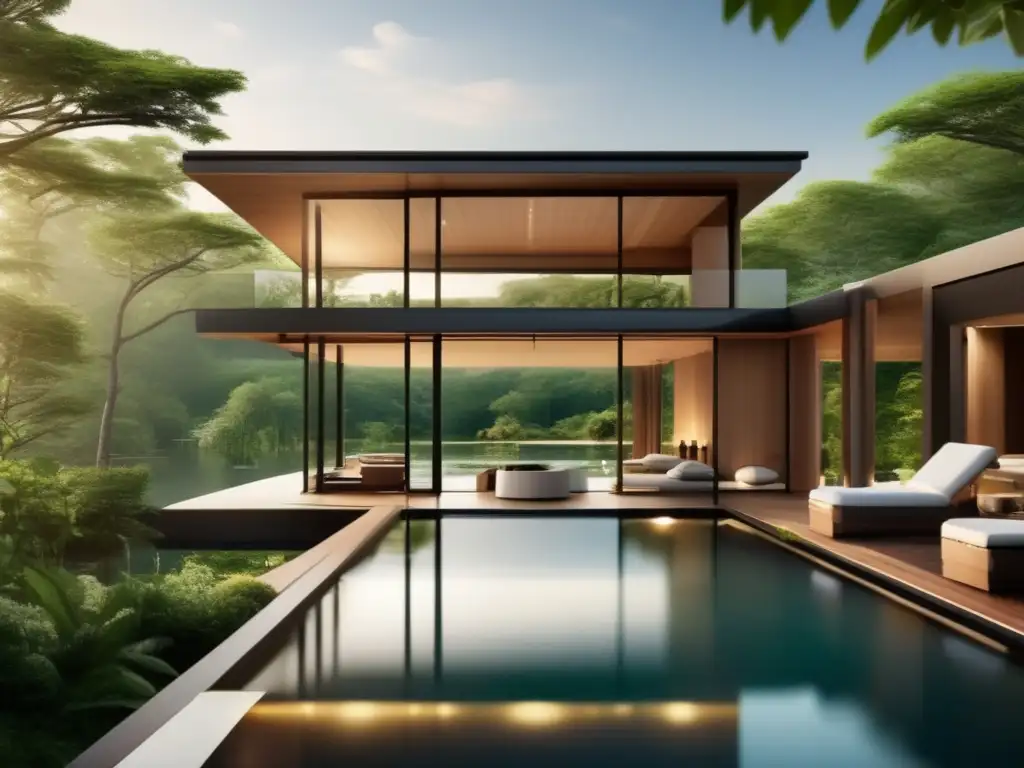 Spa de lujo en la naturaleza Consejos para viajeros maduros en balnearios: Spa de lujo rodeado de naturaleza, con vistas panorámicas, piscina infinita y actividades de relajación