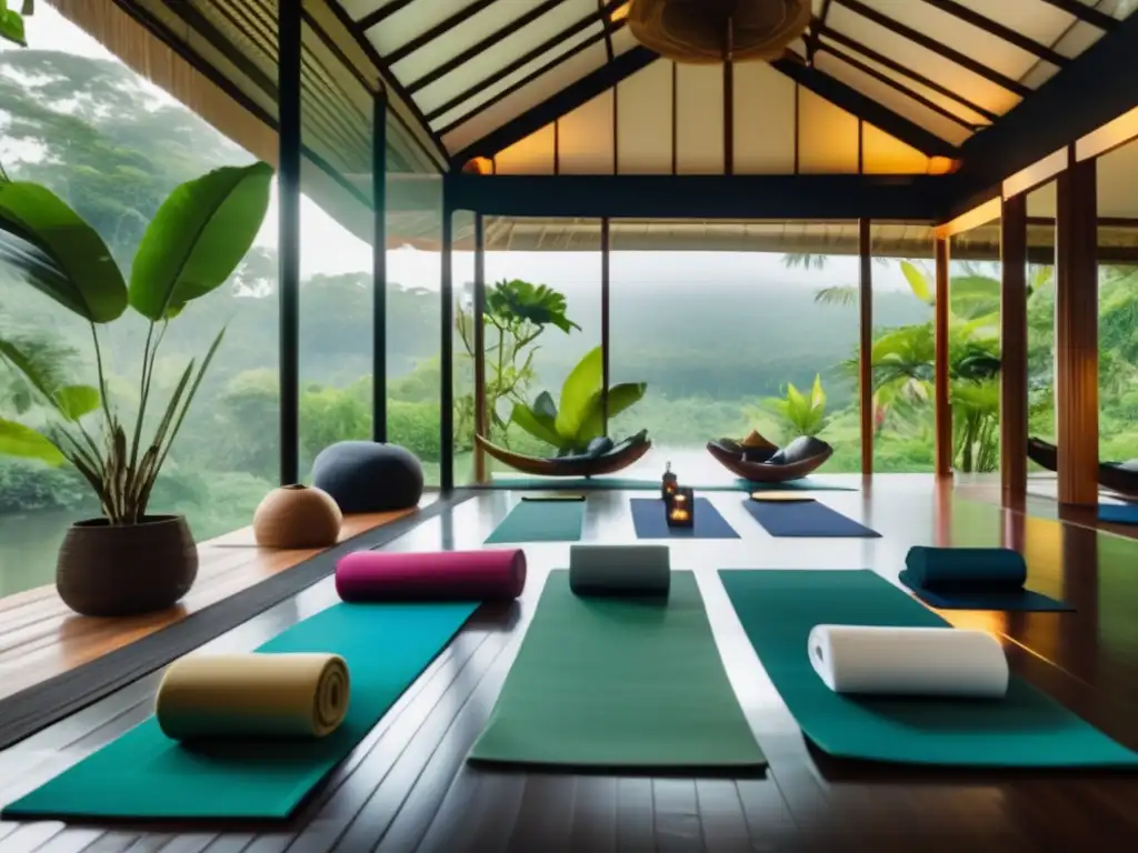 Retiro de yoga en Bali Retiro espiritual en Bali con vistas al río, yoga en grupo y colores vibrantes de las esterillas
