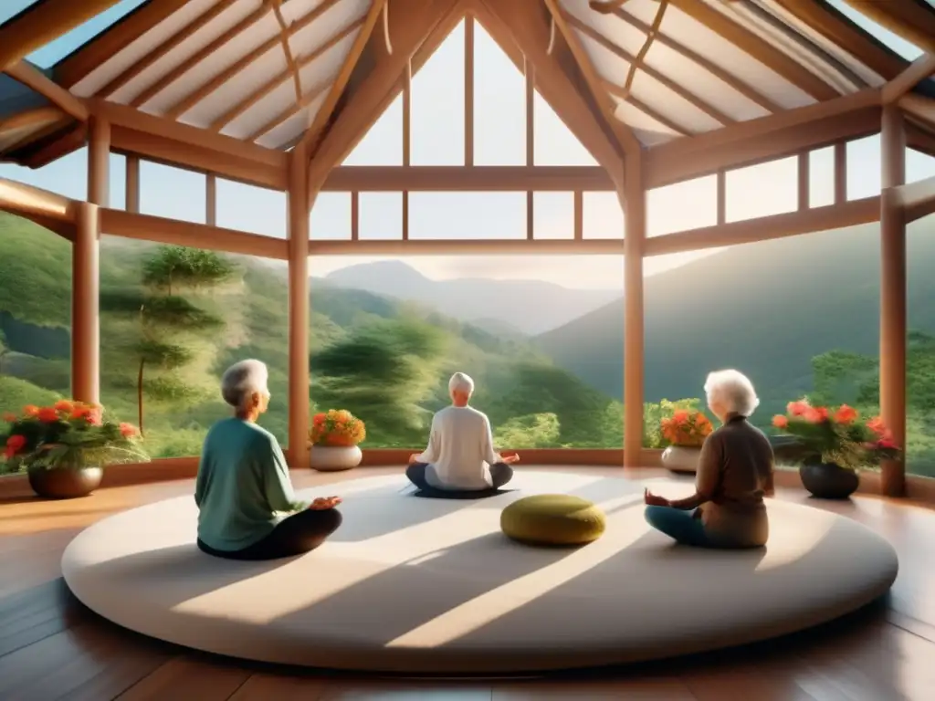 Retiro tranquilo en la montaña con meditación Retiro en la montaña para viajes espirituales seniors