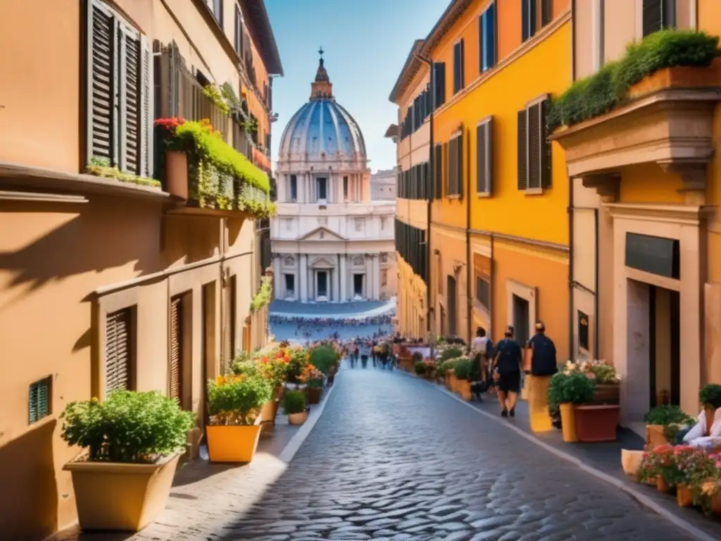 Calle histórica y vibrante en Roma Experiencia de viajar solo en la Madurez: Calle vibrante y bulliciosa en Roma, Italia, con arquitectura histórica y ambiente animado