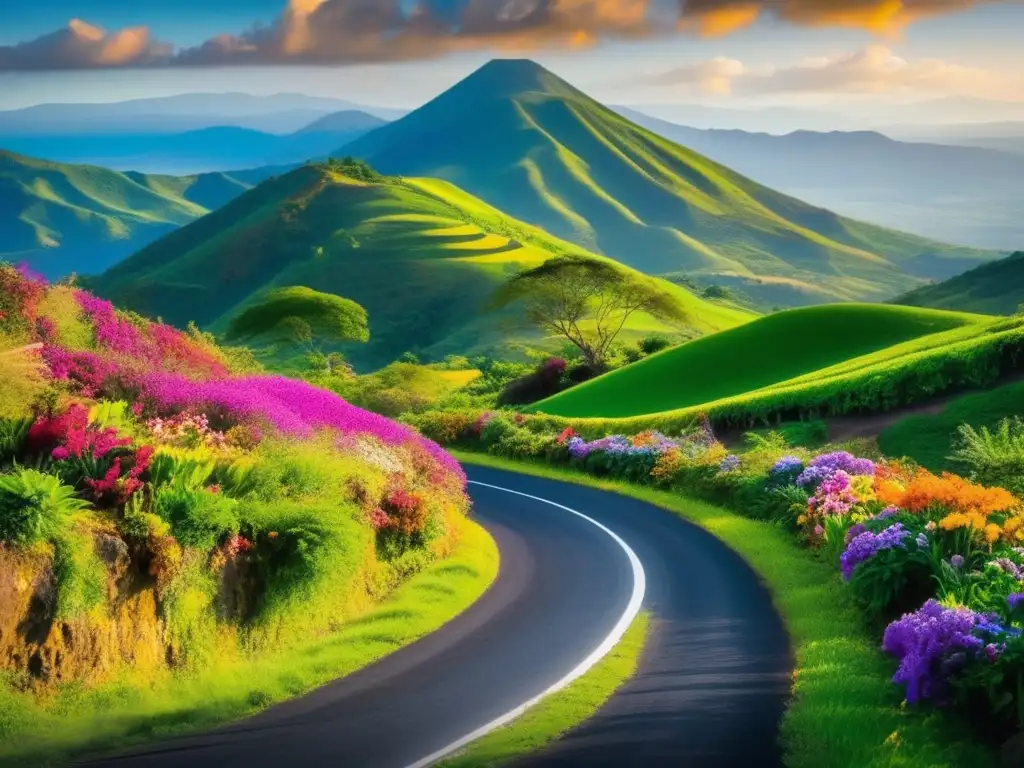 Paisaje encantador en Ruta de las Flores Paisaje sereno y colorido en la Ruta de las Flores de El Salvador