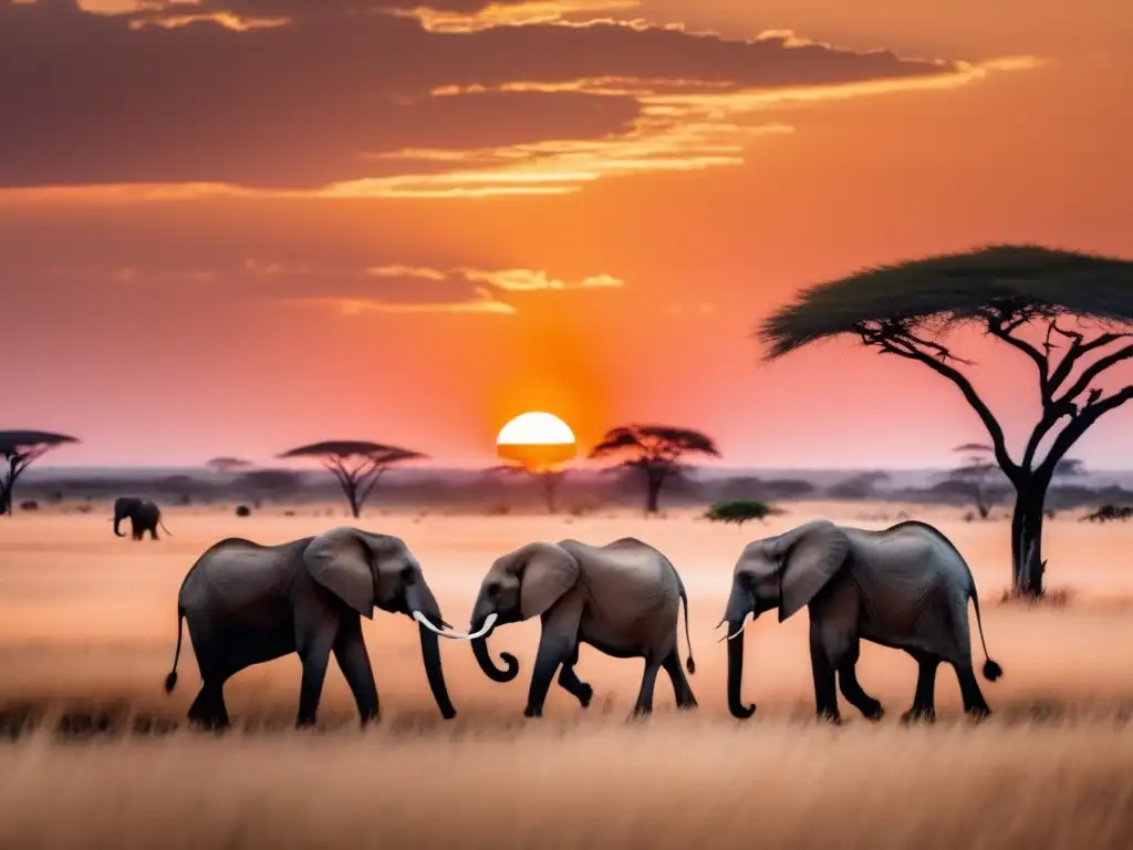 Paisaje sereno de safari africano con elefantes majestuosos - Guía segura viaje África seniors