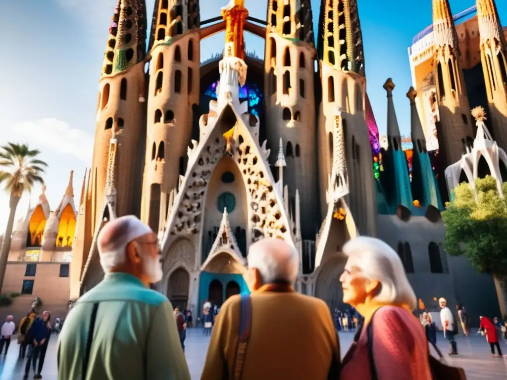 Seniors admirando Sagrada Familia Viajes culturales para seniors enriquecedores en la Sagrada Familia de Barcelona