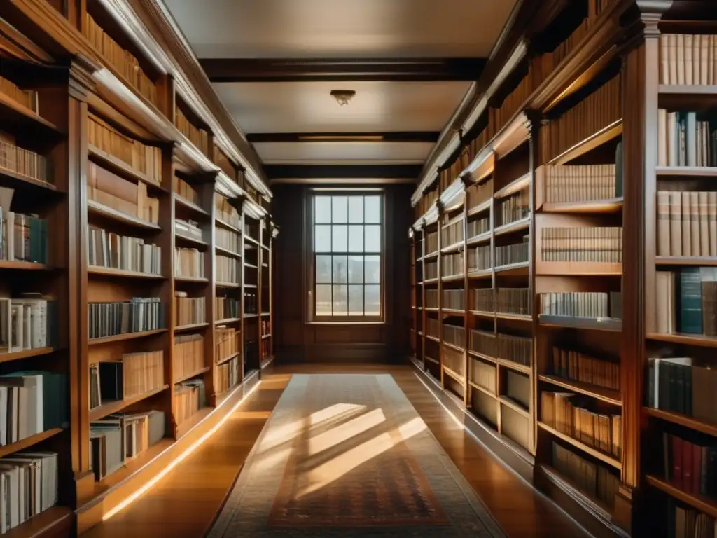 Sala de archivos preservados con libros y documentos organizados Preservación investigación genealógica viajes en biblioteca con sala de archivo preservada y organizada, iluminada por luz natural