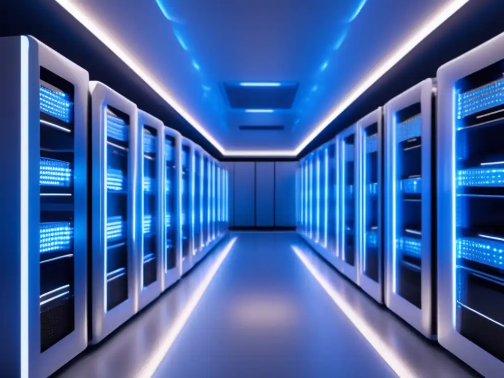 Sala de servidores futurista con tecnología de vanguardia Sala de archivos digitales militares, tecnología vanguardista y eficiencia en registros genealógicos