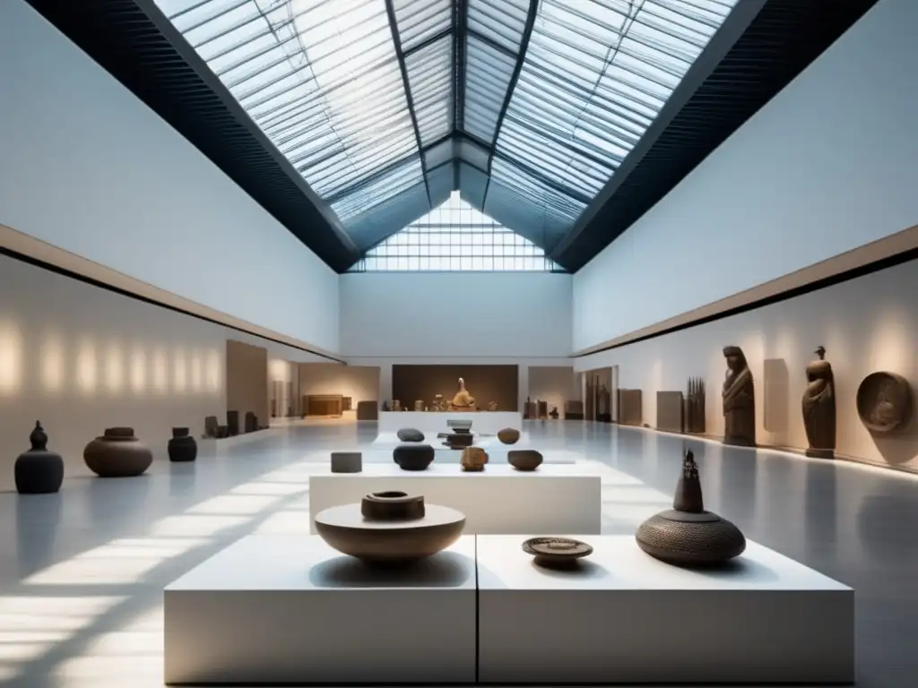 Sala de exposiciones moderna en un museo arqueológico Exposición en museo arqueológico: modernidad y herencia