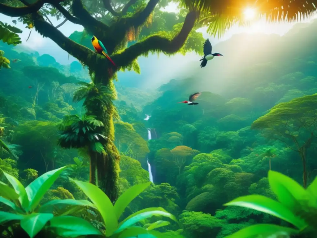 Exuberante selva tropical con aves exóticas Aves exóticas en hábitats naturales para viajeros maduros