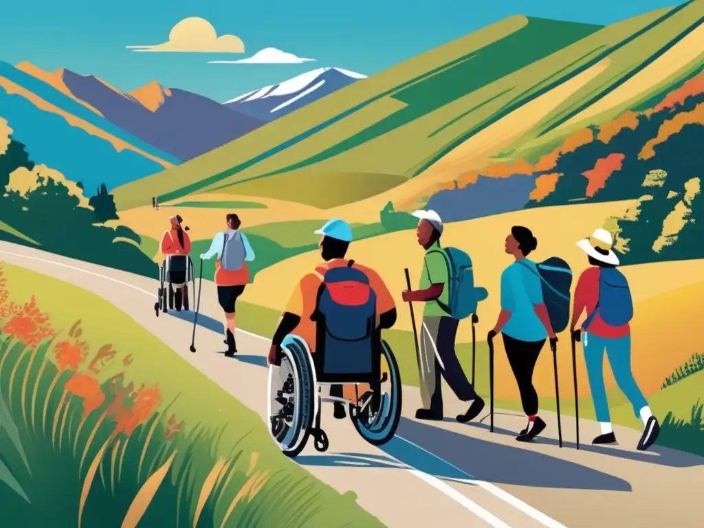 Senderismo accesible para personas con movilidad reducida Senderismo accesible para adultos mayores en paisaje natural