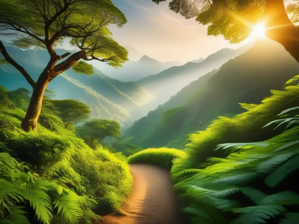 Un sendero mágico entre montañas Ruta sagrada entre montañas verdes y misteriosas