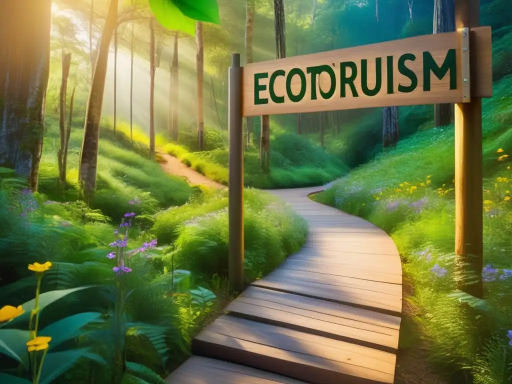 Sendero ecoturístico en bosque exuberante Sendero de naturaleza en bosque exuberante, con montañas majestuosas y beneficios del ecoturismo para mayores