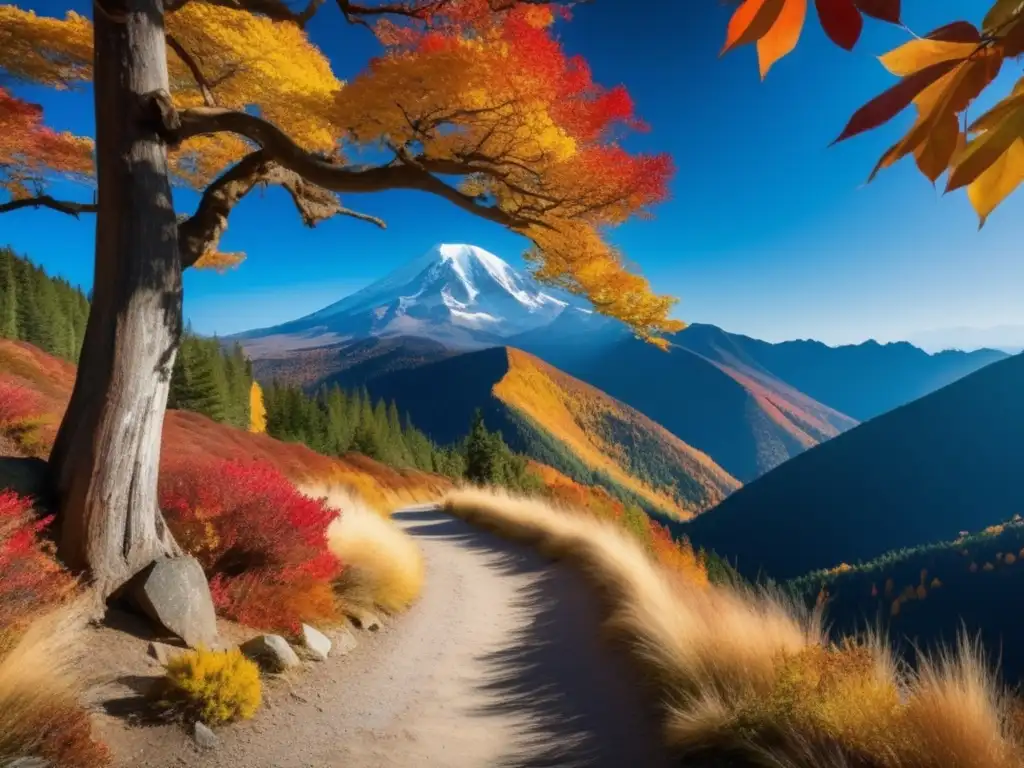 Excursión otoñal a la montaña Autumnal paisaje de montaña invita a aventuras saludables para viajeros maduros