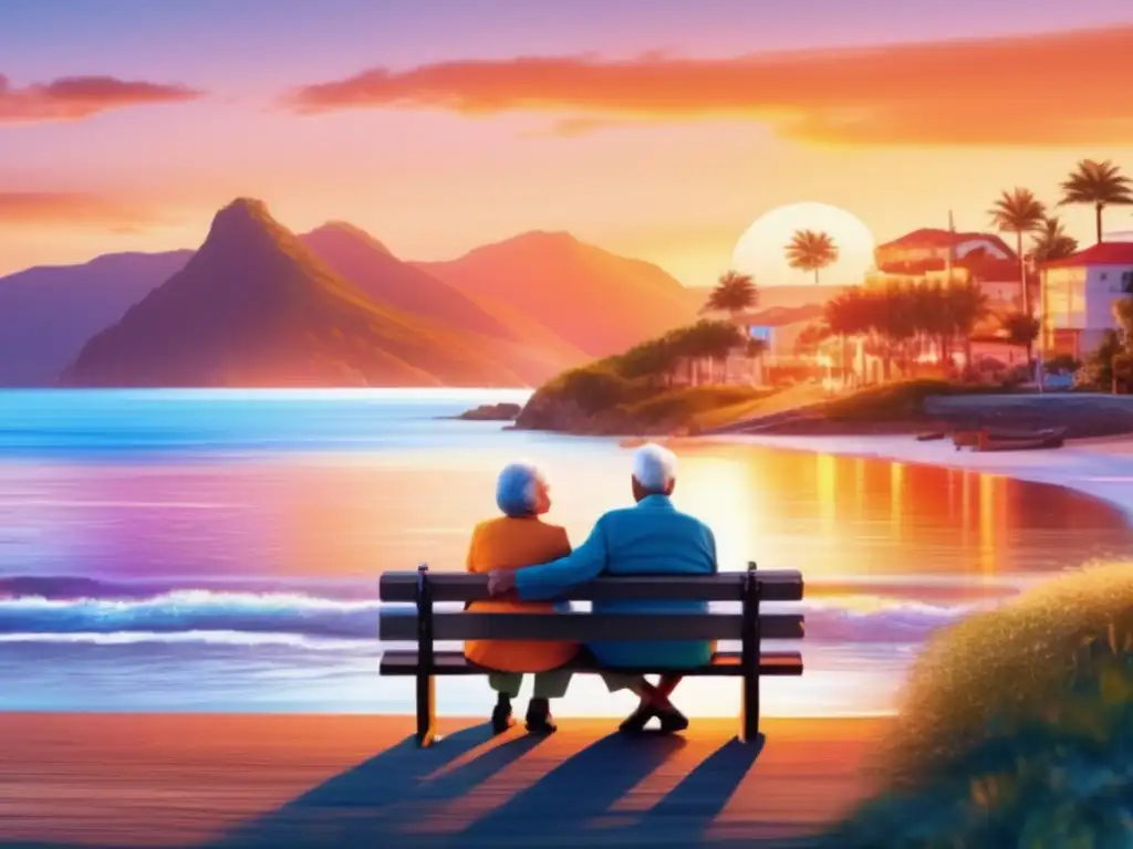 Pareja mayor disfrutando vista costera Pareja mayor disfrutando paisaje costero, consejos viajes adultos mayores