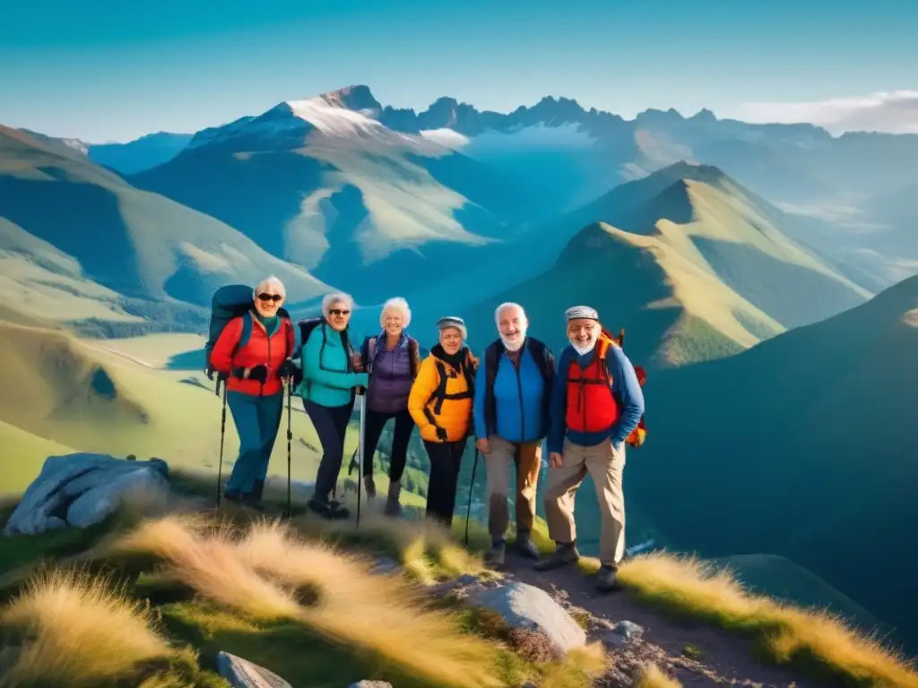 Seniors aventureros disfrutando la naturaleza Seniors aventureros disfrutando de un increíble paisaje de montañas - Viajes de aventura para seniors