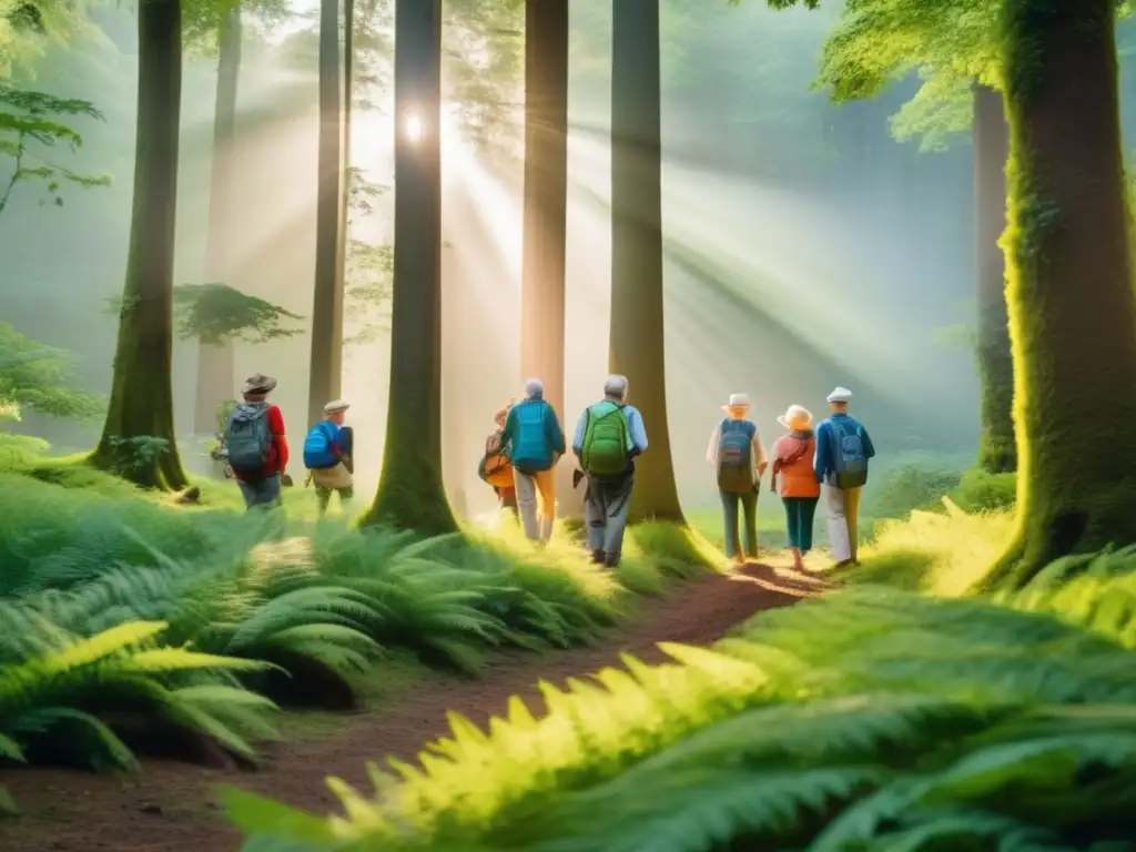 Experiencia de ecoturismo para adultos mayores Seniors disfrutando beneficios de ecoturismo en la naturaleza