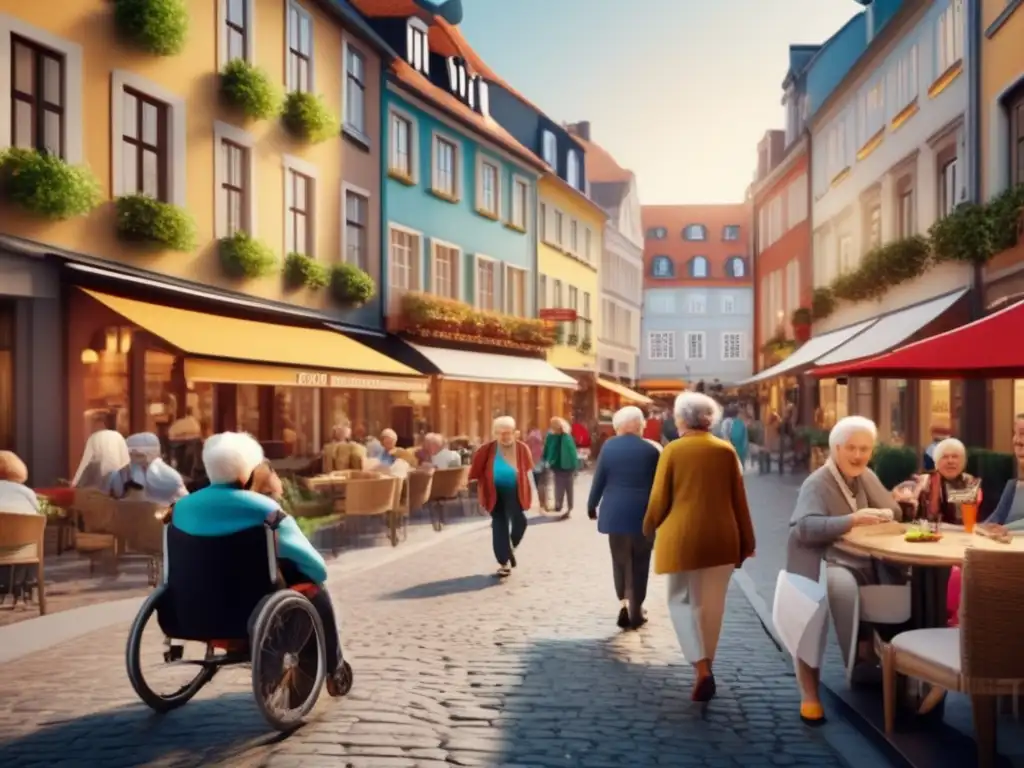 Seniors disfrutando de una ciudad europea accesible Viajes accesibles para personas mayores explorando una ciudad europea pintoresca y vibrante