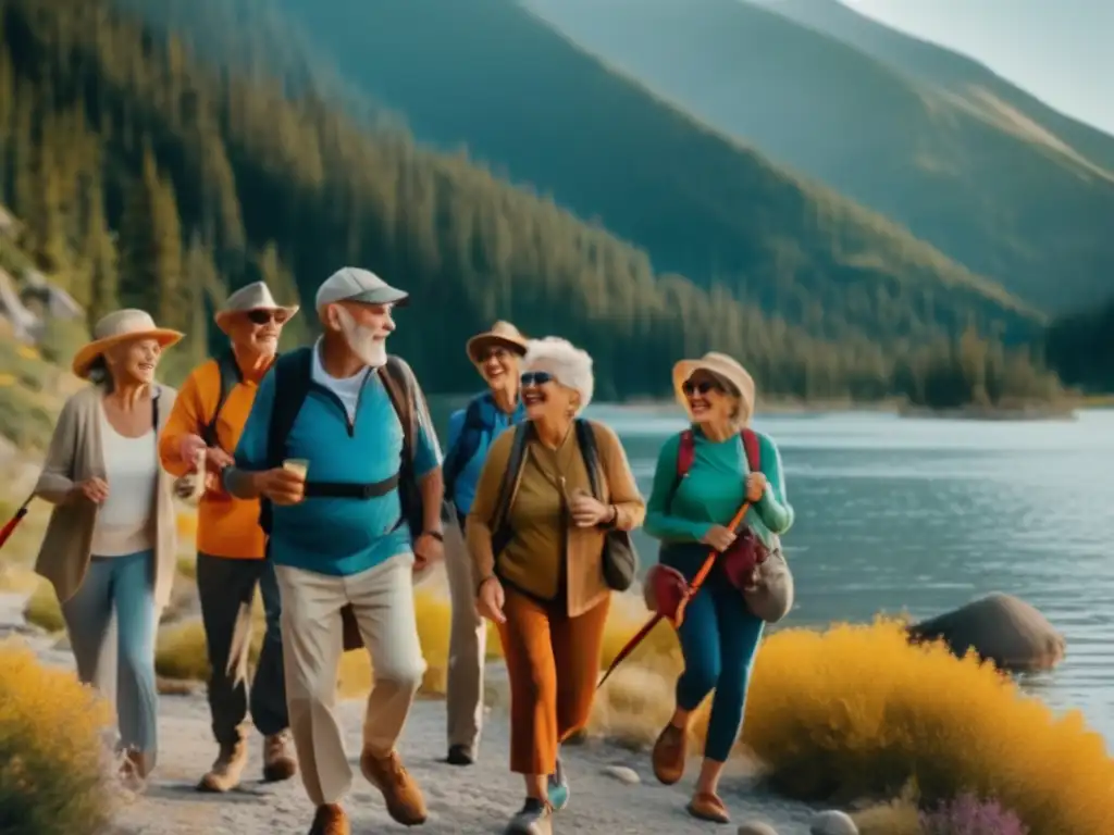Viaje seguro y emocionante para adultos mayores en América del Norte Recomendaciones seguridad viajeros seniors América Norte: Grupo de seniors explorando paisajes de Norteamérica, disfrutando actividades al aire libre