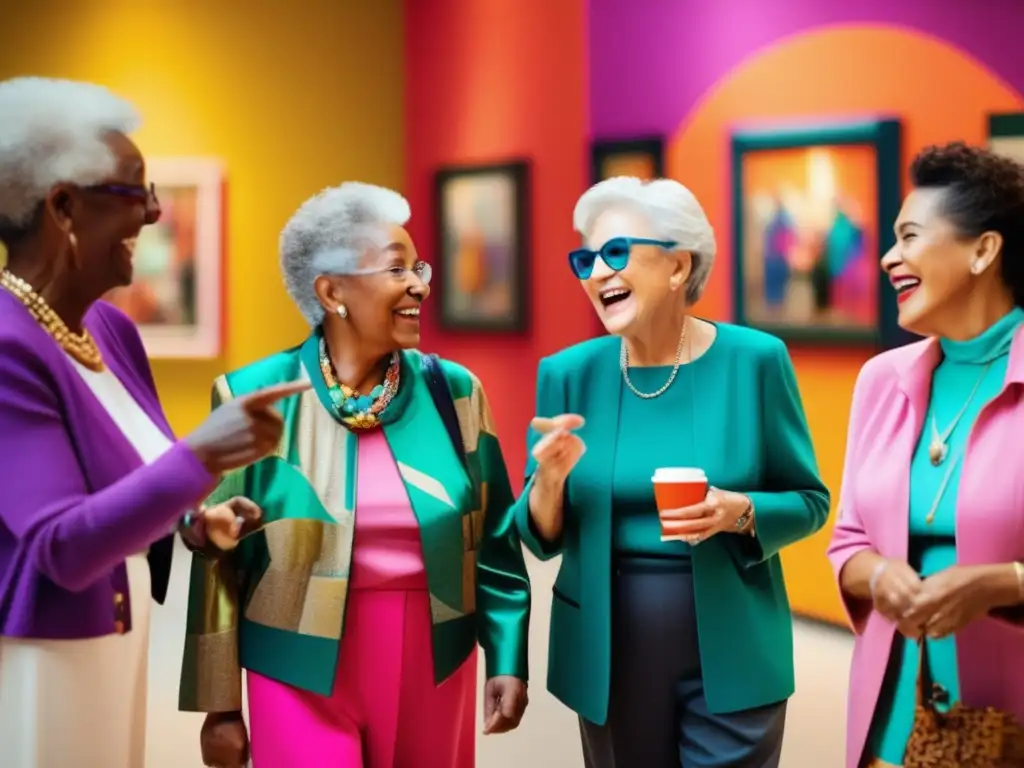 Seniors explorando museo de arte Adultos mayores disfrutando de viajes culturales