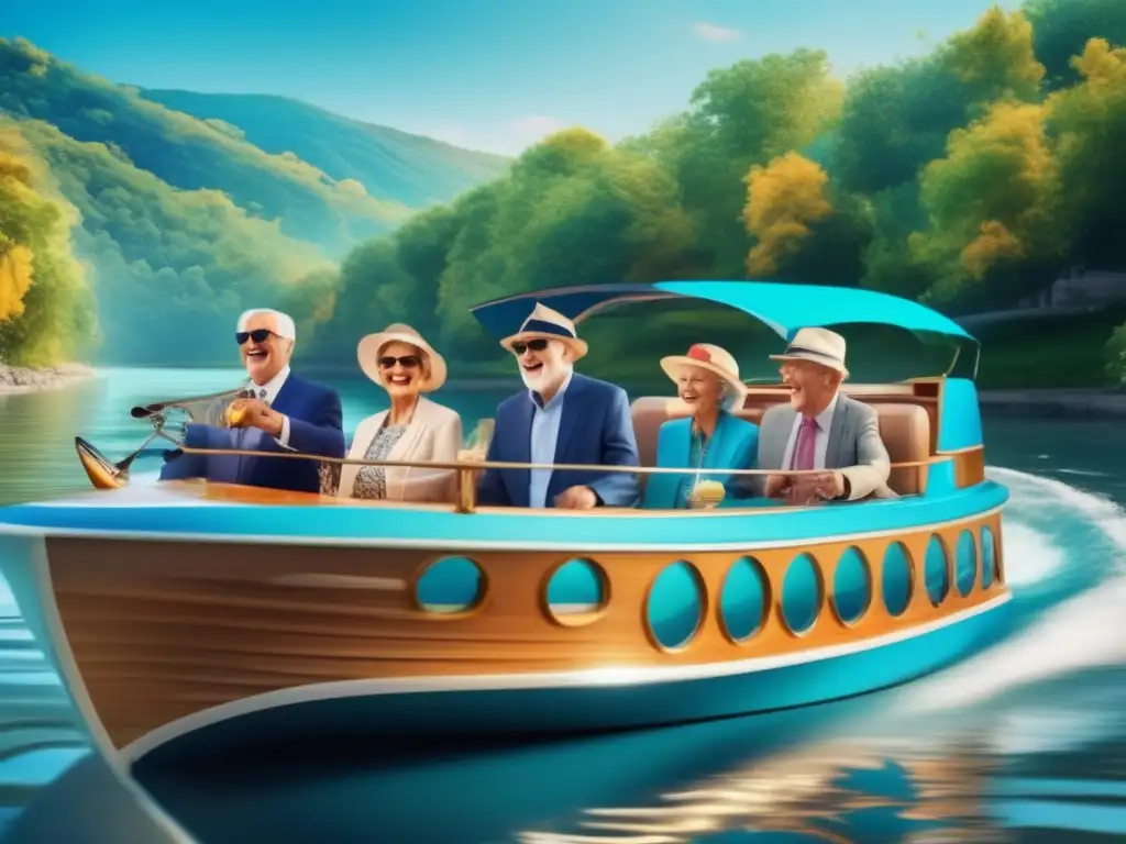 Viajes en grupo para seniors disfrutando de un crucero de lujo en un río pintoresco