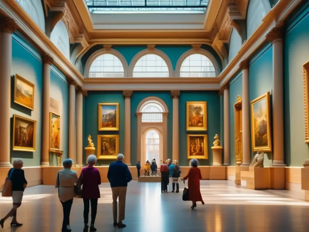 Grupo de adultos mayores disfrutando de una visita cultural en un museo Viajes culturales para seniors enriquecedores en museo