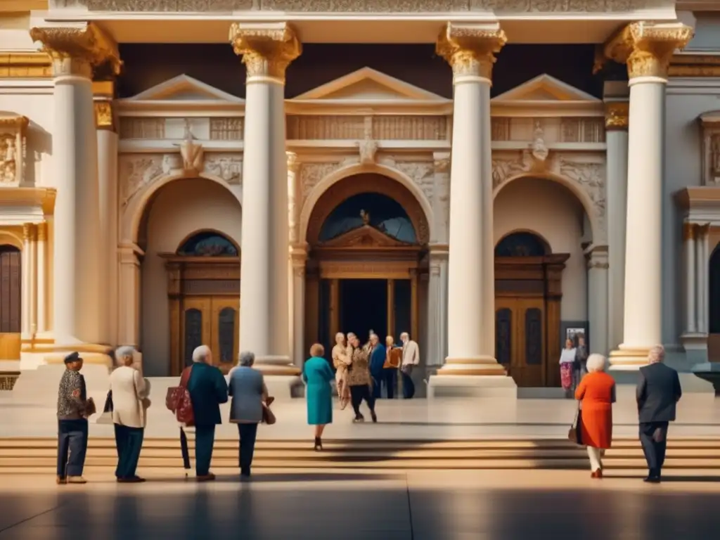 Grupo de mayores frente a museo histórico Aventuras culturales para seniors en Viajes Senior - Grupo de seniors frente a un museo con detalles arquitectónicos y significado histórico