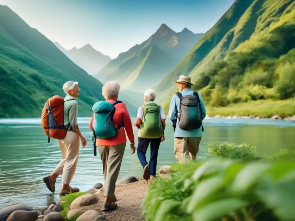Grupo de seniors disfrutando de aventura en la naturaleza Consejos viajes senior aventuras naturales - Grupo de seniors disfrutando de una aventura en la naturaleza