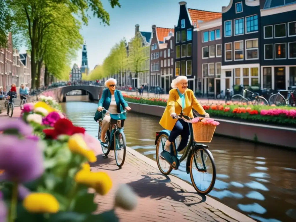 Paseo en bicicleta de jubilados en Amsterdam Atractivos turísticos en Ámsterdam para mayores: paseo en bicicleta por el canal
