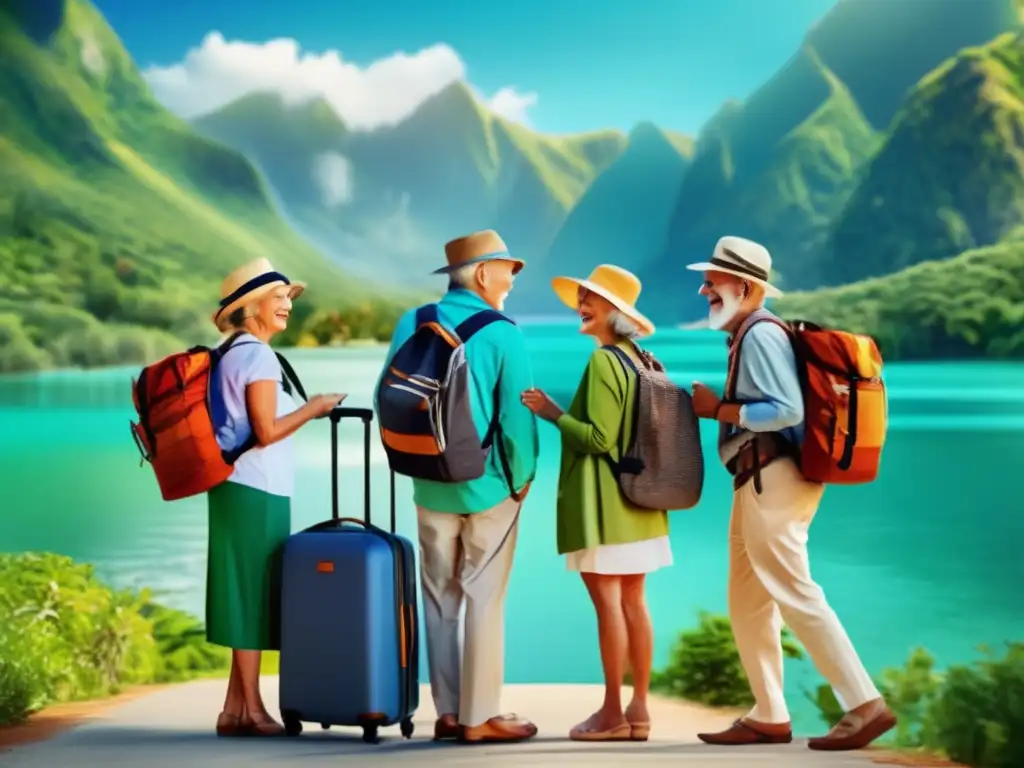 Viajeros mayores felices en hermoso destino - Viajeros senior felices en impresionante destino con vacunas recomendadas