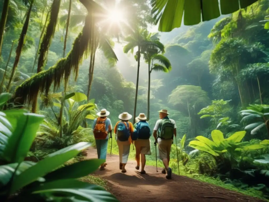 Aventura ecoturística de adultos mayores en la selva Grupo de mayores disfrutan de ecoturismo: Beneficios del ecoturismo para mayores