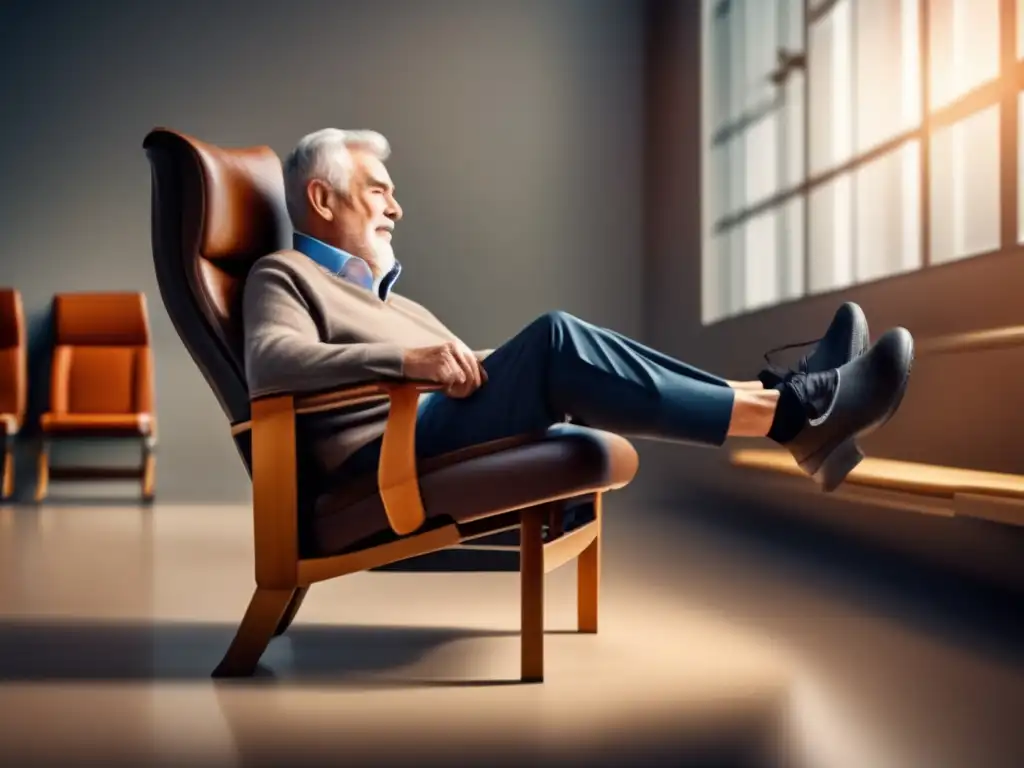 Senior en silla ejercitándose Ejercicios de silla para viajeros senior en una imagen 8k detallada, con un estilo moderno y relajante en una playa tranquila