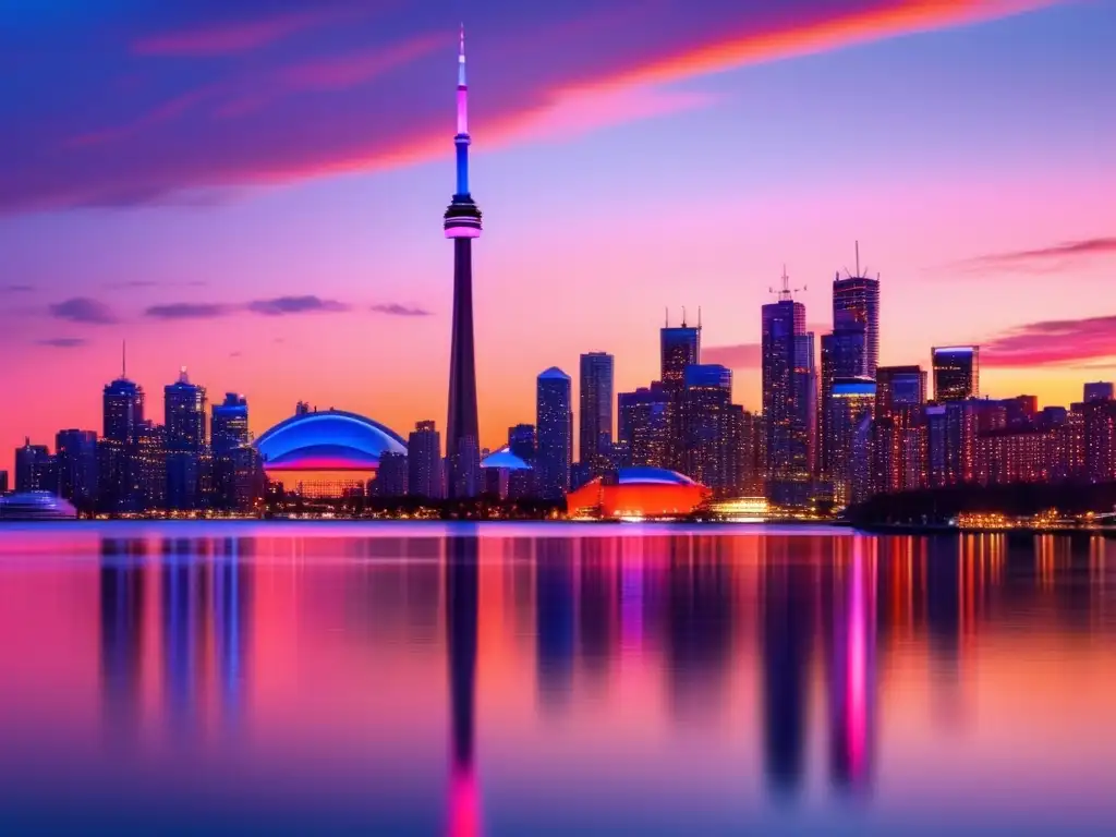 Impresionante skyline de Toronto al atardecer Skyline de Toronto al atardecer, destino turístico para adultos mayores en Toronto
