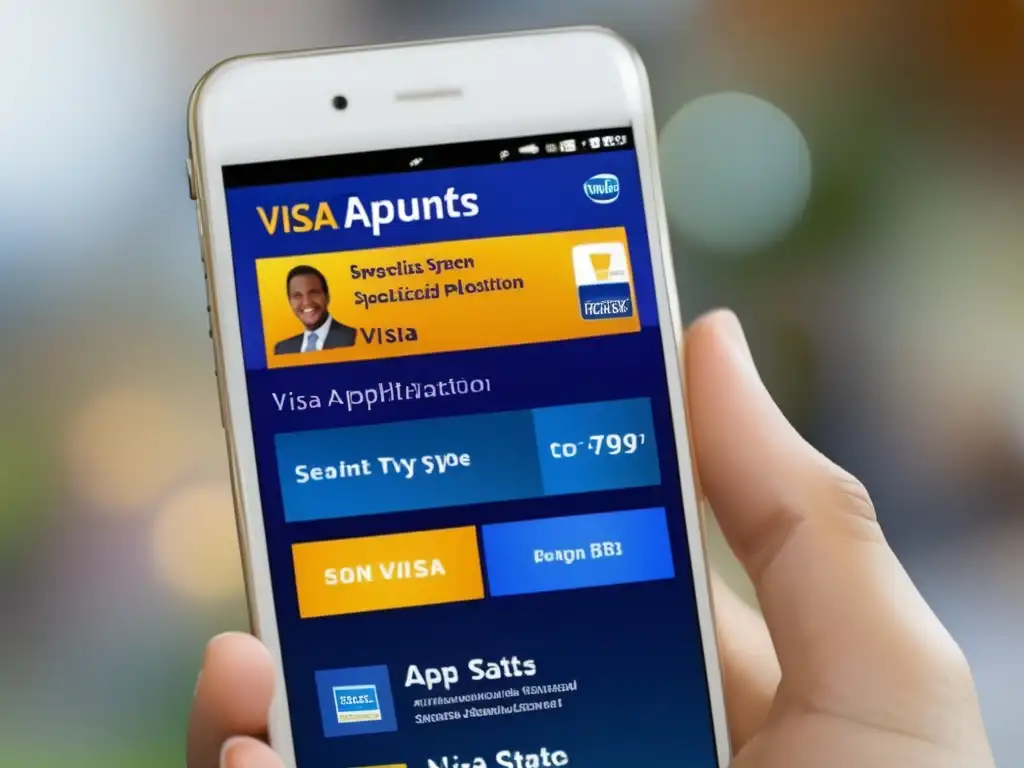 Solicitud de visa móvil intuitiva y eficiente Solicitud de visados rápida y sencilla - Smartphone muestra app de solicitud de visado con diseño moderno y funcional