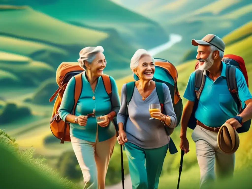 Grupo de viajeros mayores disfrutando su aventura Grupo de seniors viajeros disfrutando su aventura