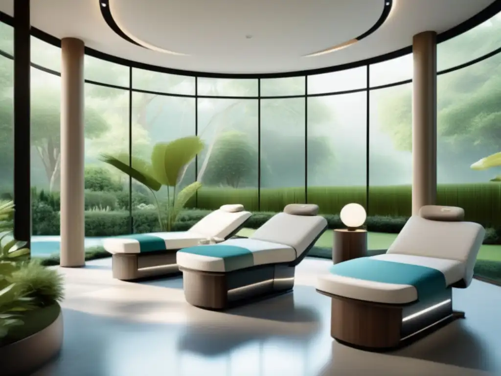 Spa médico moderno con vistas a jardín relajante Spa médico moderno y tranquilo para turismo médico adultos mayores