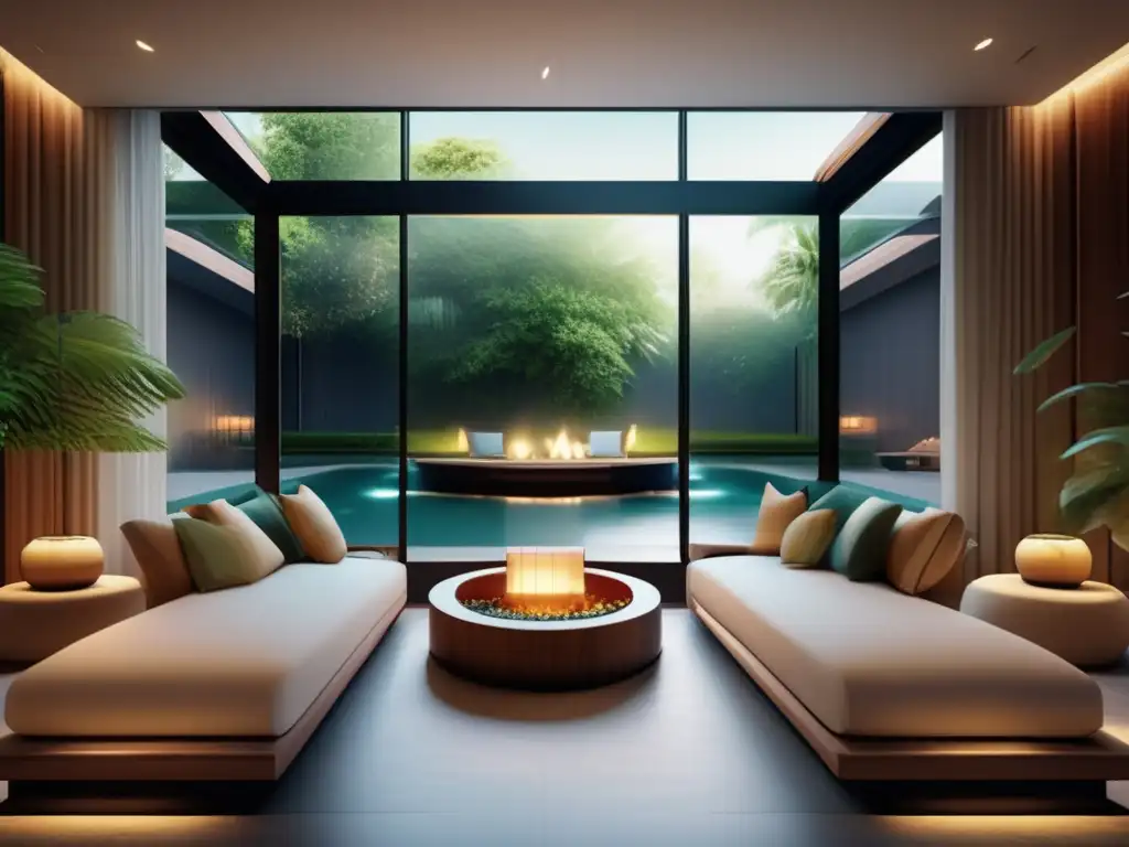 Spa termal moderno rodeado de naturaleza exuberante Preparación viaje balneario mayores - Spa termal moderno rodeado de vegetación exuberante
