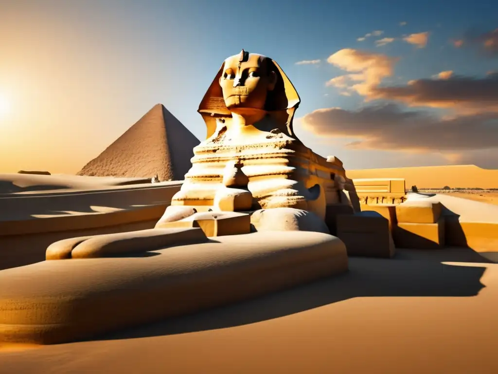Majestuosa esfinge de Giza en Egipto Experiencias de viaje en Egipto para adultos mayores: Gran Esfinge de Giza en 8k, majestuosa y detallada, rodeada de desierto y pirámides